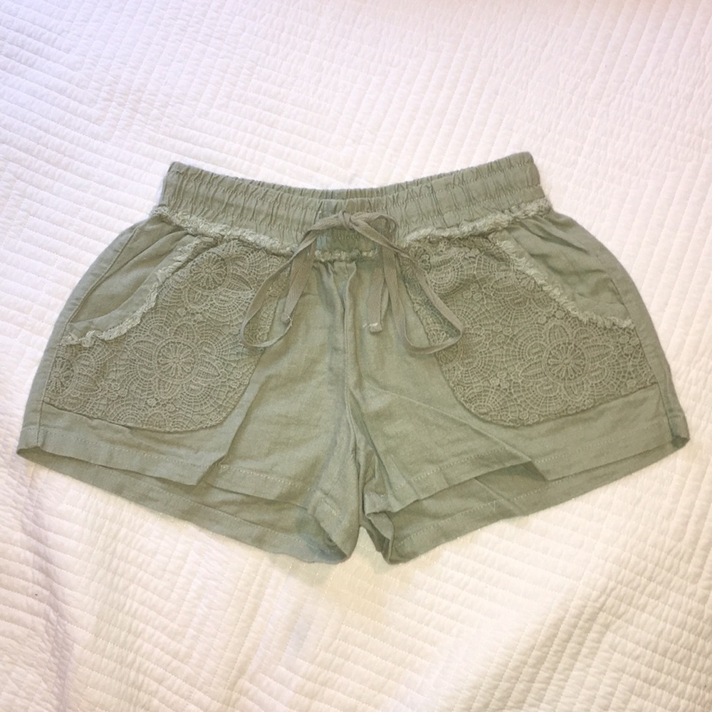 BeBop Green Detailed Shorts XS